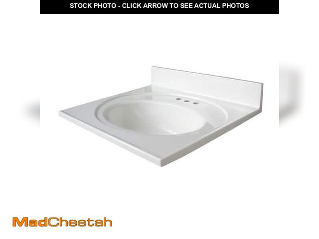 Lot 74-12234075 - Glacier Bay 25 in. W x 22 in. D Cultured Marble White Round Single Sink Vanity Top in White - UNUSED