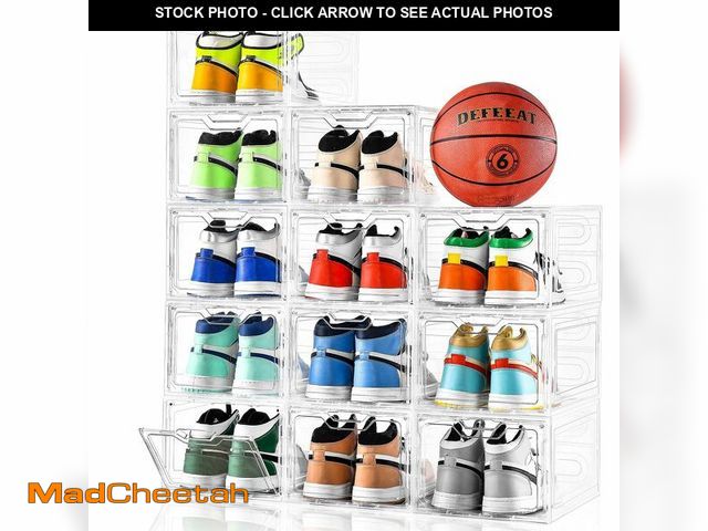 Lot 74-14293365 - 12 Pack Thicken &amp; Sturdy Clear Shoe Storage Organizer with Magnetic Door, Shoe Boxes Clear Plast...