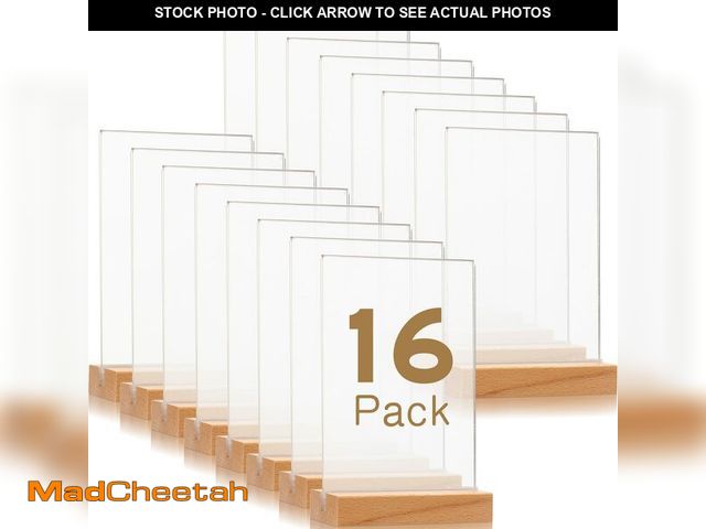 Lot 74-12444003 - Vinsot 16 Pack Clear Acrylic Sign with Wood Base T Shape Sign Holder Vertical Acrylic Blank Stands D...