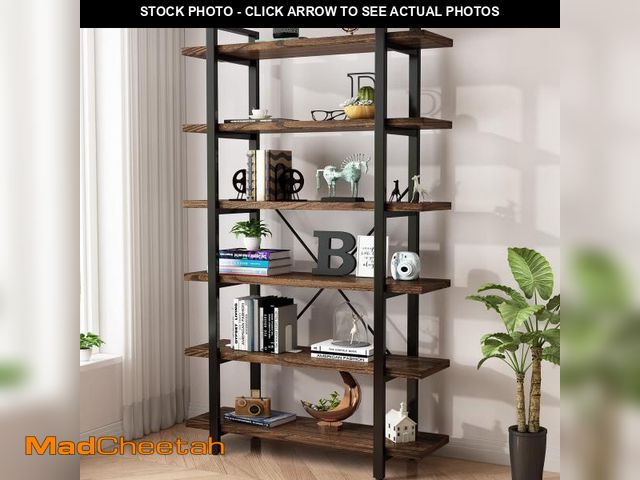 Lot 74-12131412 - AY-AOYUAN Solid Wood Bookcase and Book Shelves Wood and Metal Shelving Unit 6 Tier Bookshelf Modern ...