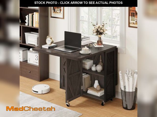 Lot 74-12891374 - Cocosity Folding Dining Table, Space Saving Dining Room Table, Folding Kitchen Table, Dark Walnut - ...