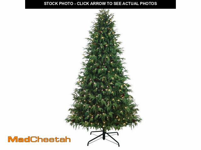 Lot 74-12981684 - 7.5' Pre-Lit Cedar Green Artificial Christmas Tree with 400 Warm White Twinkle LED Lights, by Holida...