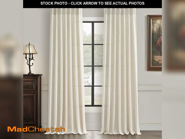 Lot 74-14332821 - Cream Beige Pleated 92 Inch Boho Curtains for Bedroom 2 Panels Set, Farmhouse Ivory Linen Sheer Nurs...