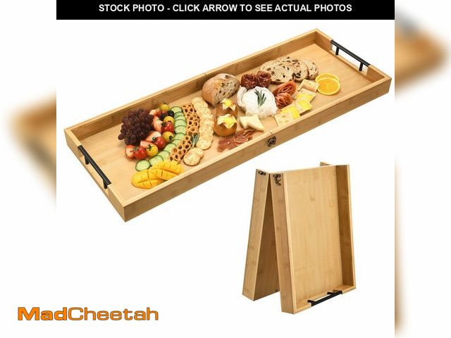 Lot 74-14334519 - GLOKUUCA Large Charcuterie Board with Handles, 32 x 12 Inch Foldable Bamboo Serving Cheese Boards - ...