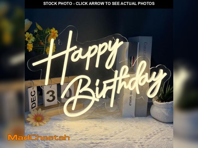 Lot 74-12307548 - Happy Birthday Neon Sign for Wall Decor, Warm White LED Neon Light Signs, Art Decoration Happy Birth...