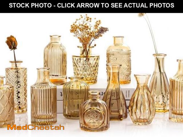Lot 74-12332445 - TBWIND Gold Amber Glass Bud Vases Set of 12, Small Vases for Flowers, Champagne Mini Vintage Vases f...