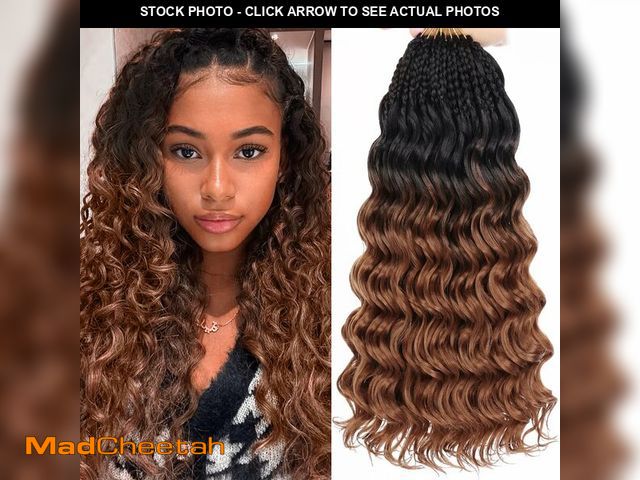 Lot 74-14210713 - Leeven 14 Inch 8 Packs Curly Crochet Hair Pre Looped Boho Ocean Wave Crochet Hair Black to Brown 2 T...