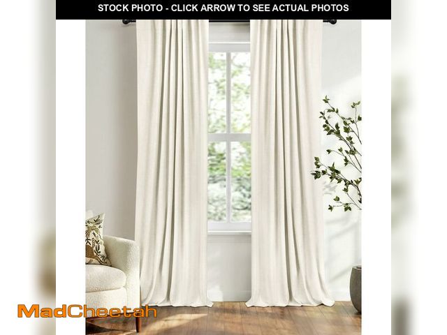Lot 74-14426034 - Faux Linen Total Blackout Curtains for Bedroom 84 Inches Long, Beige White - USED