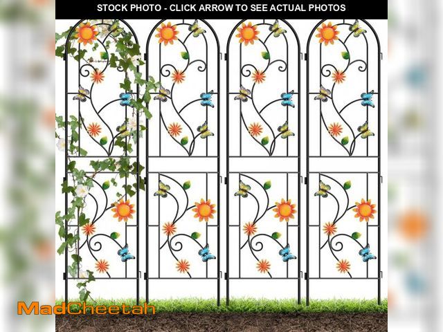 Lot 74-12518439 - 87 Inch Metal Garden Trellis for Climbing Plants, Kalolary 4 Pack Colorful Butterfly Plant Trellis S...