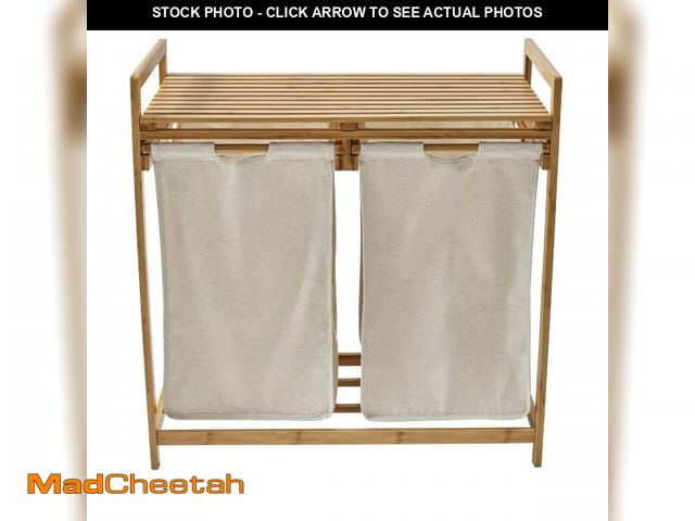 Lot 74-12535775 - BHG DUAL COMPARTMENT BAMBOO LAUNDRY HAMPER - USED