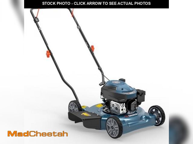 Lot 74-12143585 - (FRONT WHEEL IS BENT) SENIX Gas Lawn Mower  20in  144cc 4-Cycle Engine  Steel Deck with Side Dischar...