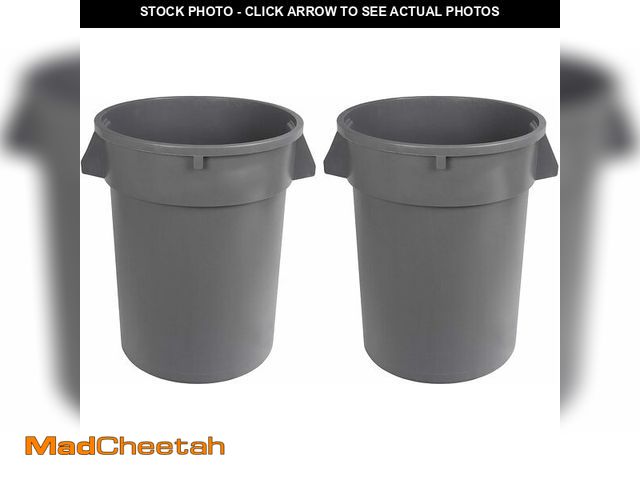 Lot 74-12828697 - Basics Heavy Duty Durable Round Trash Can, Grey, 32 gallon (Pack of 2) - USED