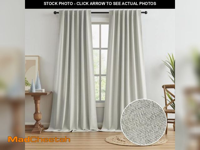 Lot 74-12116733 - KEQIAOSUOCAI Greyish Beige Linen Blackout Curtains 120 Inches Long 10 FT, Back Tab Track System 100%...