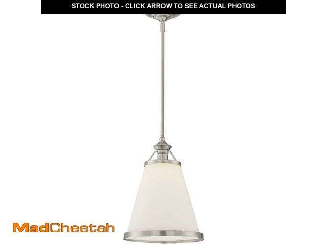 Lot 74-13636720 - Savoy House 7-130-1-SN Ashmont Vintage Industrial Bohemian White Opal Glass Pendant, 1-Light 60 Watt...