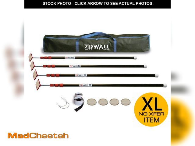 Lot 74-12535623 - ZipWall 10 ft. Stainless Steel Dust Barrier Poles with 2-Adhesive Zippers and a Carry Bag Black (4-P...