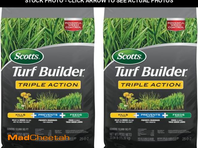 Lot 74-12396929 - Scotts Turf Builder Triple Action1 - Weed Killer, Crabgrass Preventer, Lawn Fertilizer, 12,000 sq. f...