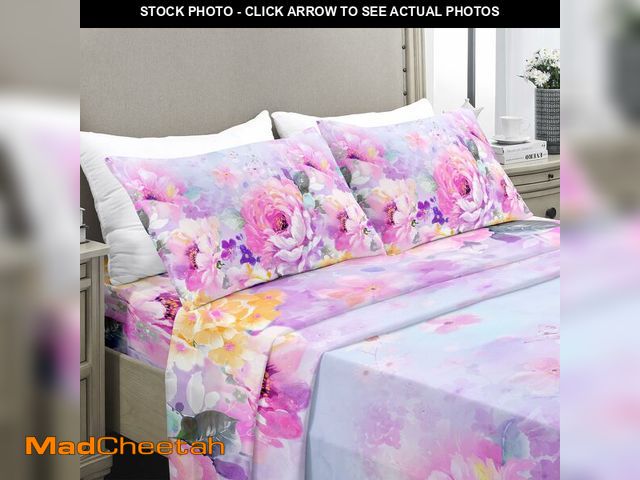 Lot 74-13956294 - YIYEA King Size Sheets Set, Luxury 1800TC Hotel Quality Double Brushed Microfiber Floral Bed Sheets ...