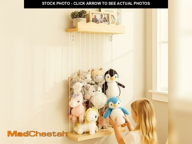 Lot 74-14272758 - Sunifier Adjustable Stuffed Animal Storage with Shelf (Patented) - Large Wooden Hanging Plush Toy Or...
