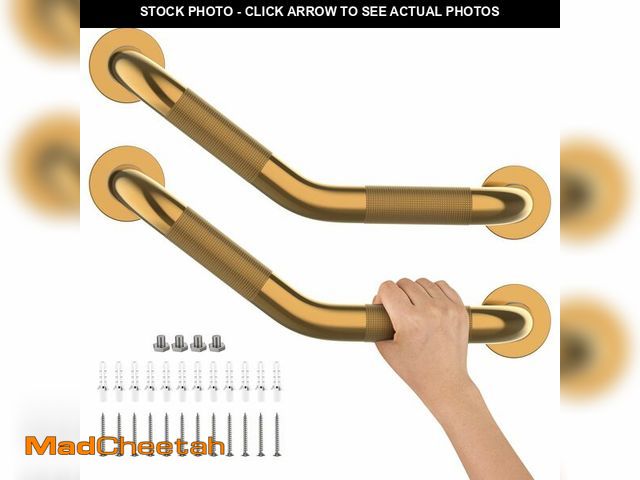 Lot 74-13620909 - 2 Pack 16 Inch Munzong Shower Grab Bars for Seniors, Gold Angled Anti Slip Grab Bars for Bathtubs an...