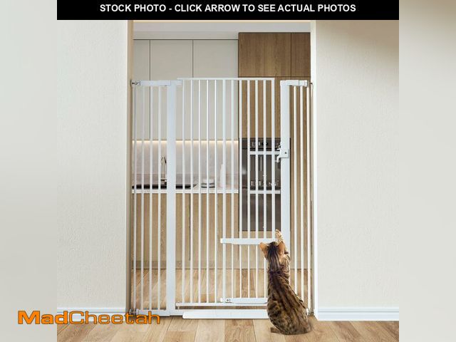 Lot 74-13844439 - COMOMY 55.1" Extra Tall Pet Gate for Cats, Extra Wide Cat Gate with Adjustable Cat Door, Pressure Mo...