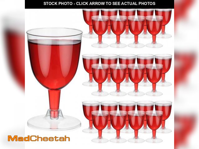 Lot 74-11553604 - Mimorou 100 Pieces 5 oz Plastic Wine Glasses with Stem Bulk Disposable Plastic Party Cups Goblet Win...