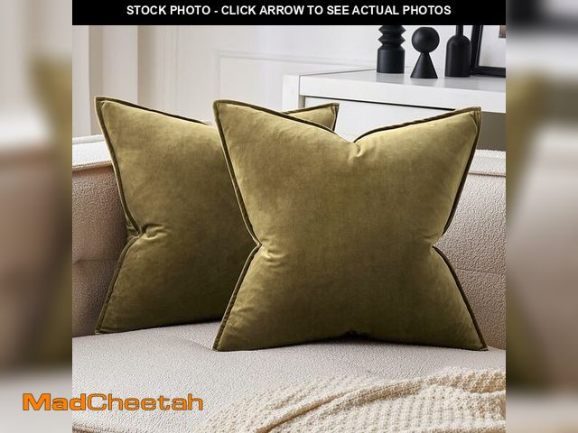 Lot 74-12439560 - MIULEE Pack of 2 Olive Green Decorative Velvet Throw Pillow Covers Soft Pillowcases Spring Solid Squ...