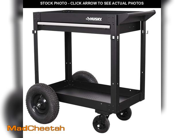 Lot 74-14440753 - Husky 36 in. 1-Drawer 2-Tray Black All-Terrain Rolling Utility Cart HOUTDOORCART - UNUSED