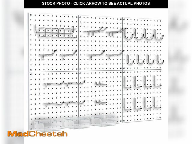 Lot 74-13570153 - Hogurity Peg Board, 70PCS Heavy Duty Metal Pegboard with Hooks, 6 Pack White Peg Board Panels, 50lbs...