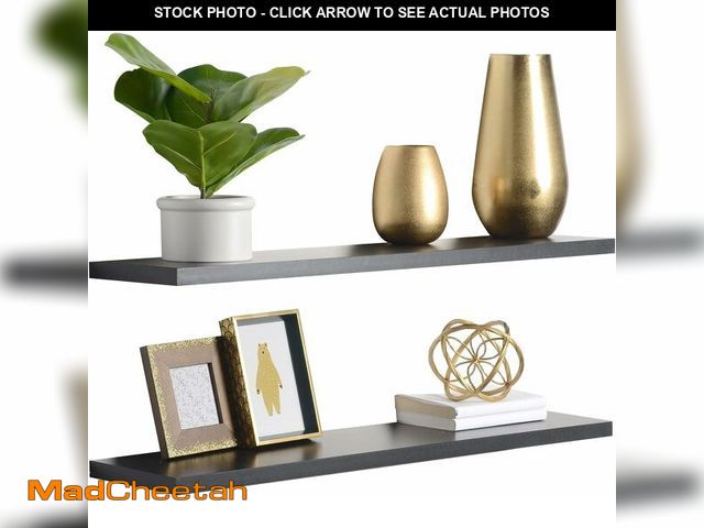 Lot 74-13793745 - 2-Pack Floating Shelves 36" x 8" x 1", Black - Reforested Natural Wood Shelves - Thin Floating Shelf...