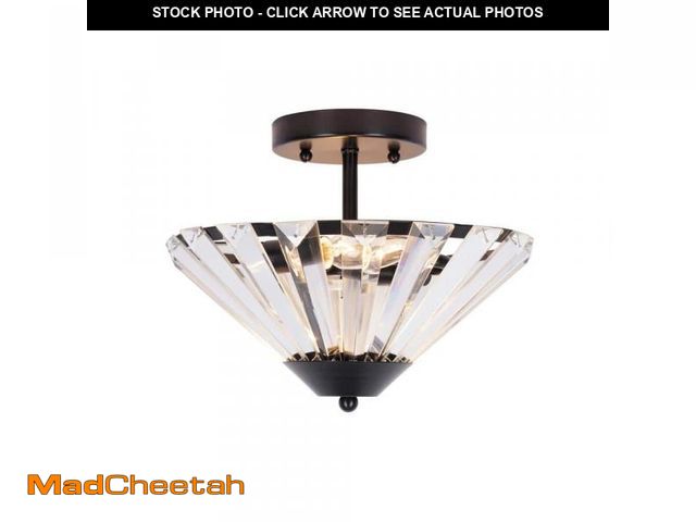 Lot 74-12491609 - Alsy 11 in. 2-Light Matte Black Transitional Semi-Flush Mount with Clear Glass Faceted Shade and No ...