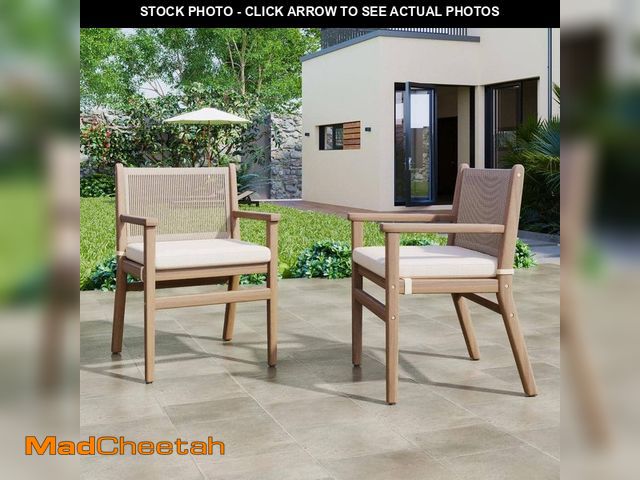 Lot 74-13037382 - CHRISTOPHER KNIGHT HOME Wecker Outdoor Patio Dining Chairs with Rope Weave Back, Cushioned, Acacia W...