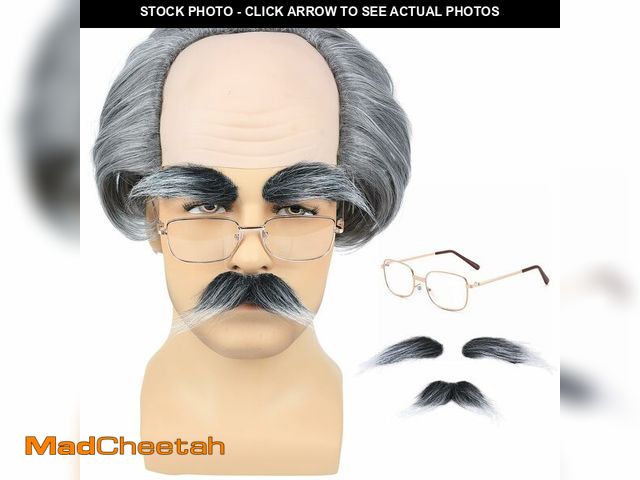 Lot 74-12709134 - AMZCOS Old Man Bald Cap Grey Wig Grandpa Wig with Glasses Mustache &amp; Eyebrows for Mens Halloween...
