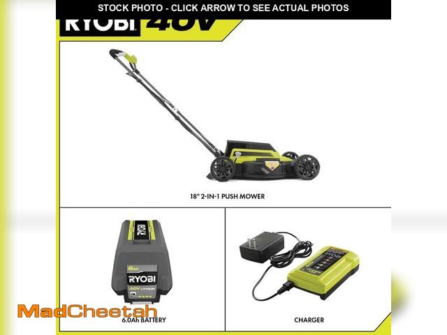 Lot 74-14560847 - RYOBI 40V 18 in. 2-in-1 Cordless Battery Walk Behind Push Lawn Mower with 6.0 Ah Battery and Charger...