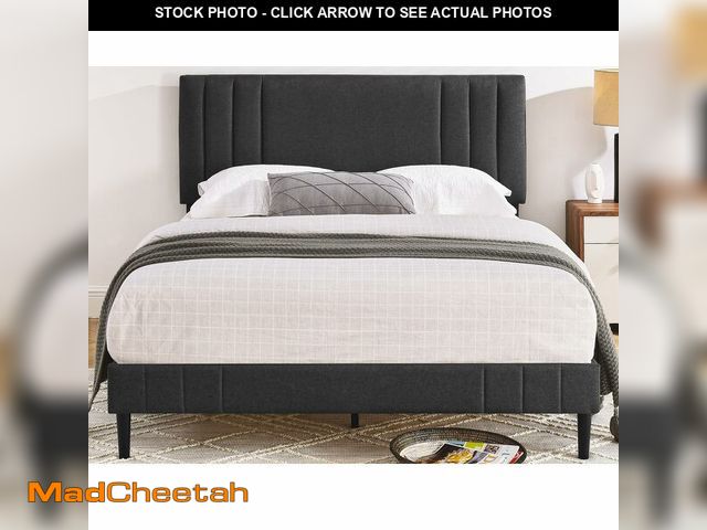 Lot 74-13790334 - Decoro Chicago Modern Tufted Upholstered Platform Full Size Bed Frame, Dark Grey - UNUSED