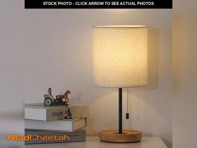 Lot 74-12112546 - CADUKE Modern Table Lamp, Nightstand Desk Lamp, Bedside Lamp with Wood Base and Linen Shade for Livi...
