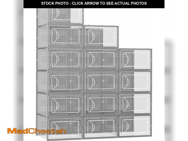 Lot 74-13733686 - DUMOS Clear Shoe Storage Boxes, 15-Pack Plastic Stackable Shoe Containers with Lids, Display Sneaker...