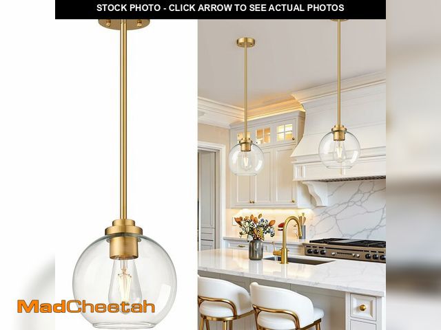 Lot 74-13620917 - 2 Pack 7.2-Inch Globe Pendant Lights, Mid Century Gold Pendant Light Fixtures, Globe Pendant Lights ...