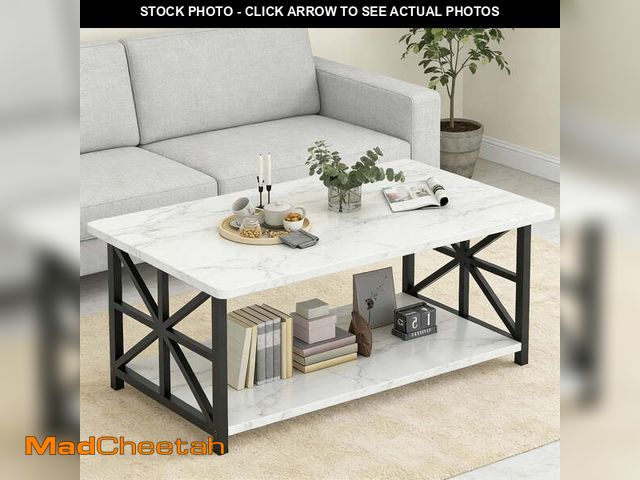 Lot 74-14310014 - LinkRomat Rectangular Coffee Table with Storage Shelf, 2-Tier Center Table with Rounded Corners for ...