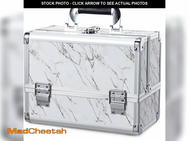 Lot 74-13050426 - Joligrace 11.6 inch Makeup Box Train Case Cosmetic Organizer with Mirror 3-Tier Tackle Tray Lockable...