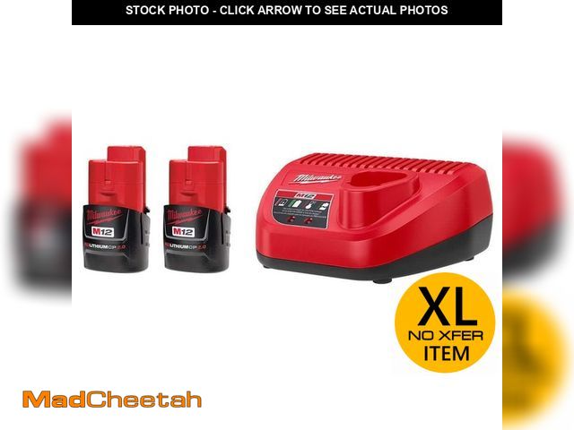 Lot 74-12534340 - Milwaukee M12 12V Lithium-Ion Compact 2.0 Ah Battery Pack (2-Pack) Starter Kit with Charger - UNUSED