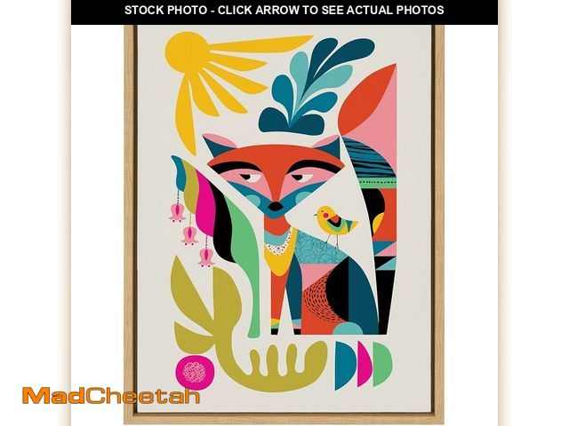 Lot 74-12760248 - Kate and Laurel Sylvie Mid Century Modern Fox Framed Canvas Wall Art by Rachel Lee of My Dream Wall,...