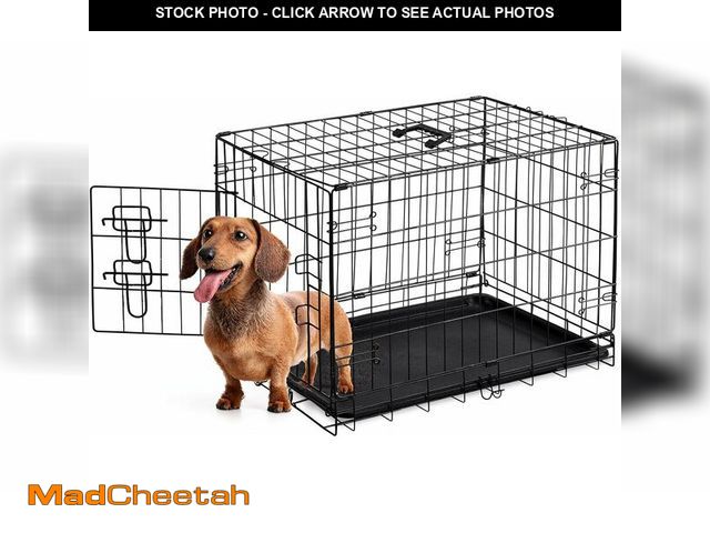 Lot 74-13052213 - Sweetcrispy 30 Inch Single Door Dog Crate, Metal Pet Kennel with Secure Lock, Foldable Design, Remov...