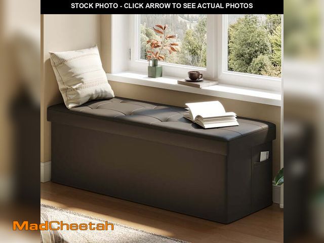 Lot 74-13042653 - Pinmoco 43" Storage Ottoman Bench Folding Leather Bedroom Storage Bench with Side Pocket for Entrywa...