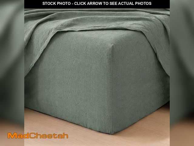 Lot 74-14050743 - MooMee Fitted Bottom Sheet Only 100% Washed Cotton Linen Like Textured Breathable Durable Soft Comfy...