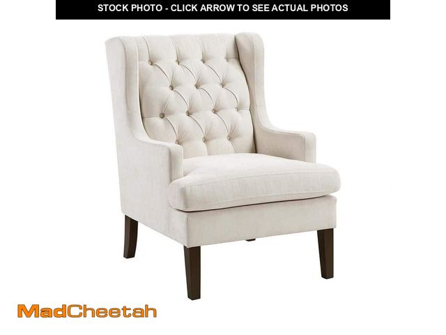 Lot 74-13286219 - Lazzara Cutler Beige Textured Fabric Upholstery Button-Tufted Back Accent Arm Chair - UNUSED