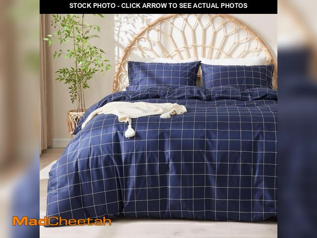 Lot 74-11551779 - JELLYMONI 100% Natural Cotton 3pcs Plaid Duvet Cover Sets, Checkered Full Comforter Cover, 1 Duvet C...