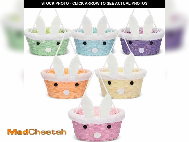 Lot 74-14347707 - Didaey 12 Pcs Wicker Basket with Rope Handles Woven Bamboo Basket with Grass Raffia Filler Cute Rabb...