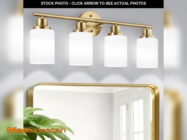 Lot 74-12115414 - Guliaofo 4-Light Brushed Gold Vanity Lights, Bathroom Lighting Fixtures Over Mirror with Textured Mi...