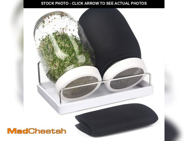 Lot 74-14379294 - Complete Sprouting Jar Kit| 2 Wide Mouth Mason Jars, 316 Screen Sprout Lids, Blackout Sleeves, Tray,...