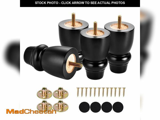 Lot 74-14429078 - Maricome 4 inch Wood Furniture Legs Bun Feet Set of 4 Predrilled M8 Bolt Black Wooden Replacement Le...